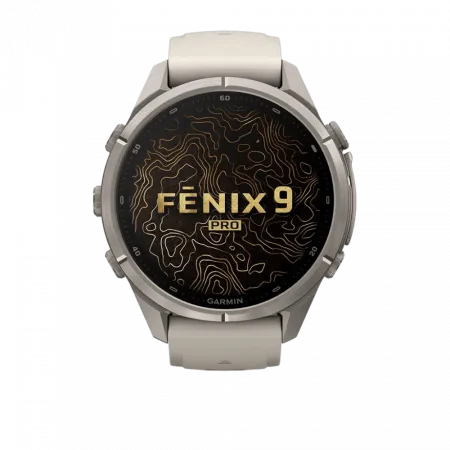 Смарт-годинник Garmin Fenix 9 Pro - inReach, 43мм Titanium з Fog Grey/Dark Sandstone сірим/темно сірим силіконовим ремінцем