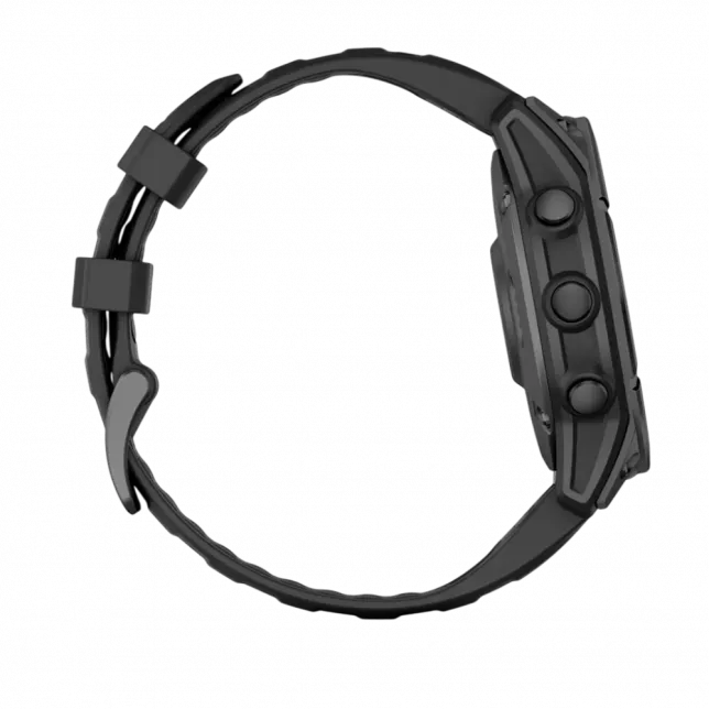 Смарт-годинник Garmin Fenix E 47мм, AMOLED Slate Gray Steel з чорним силіконовим ремінцем