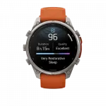 Смарт-годинник Garmin Fenix 9 Pro - inReach, 47мм Titanium з Autumn Orange/Spark Orange помаранчевим силіконовим ремінцем