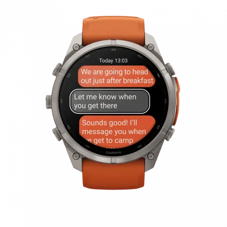 Смарт-годинник Garmin Fenix 9 Pro - inReach, 51мм Titanium з Autumn Orange/Spark Orange помаранчевим силіконовим ремінцем