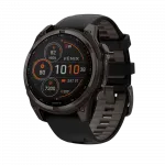 Смарт-годинник Garmin Fenix 8 47мм, Solar Sapphire, Carbon Grey DLC Titanium з Black/Pebble Grey чорним силіконовим ремінцем