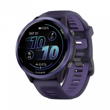 Смарт-годинник Garmin Forerunner 570 47мм Indigo Aluminum з Translucent Whitestone/Turquoise блакитним силіконовим ремінцем