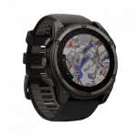 Смарт-годинник Garmin Fenix 8 51мм, Solar Sapphire, Carbon Gray DLC Titanium з Black/Pebble Gray чорним силіконовим ремінцем