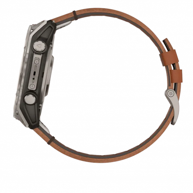 Смарт-годинник Garmin Fenix 8 51мм, AMOLED Sapphire, Titanium з Chestnut коричневим шкіряним ремінцем
