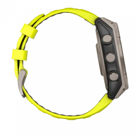 Смарт-годинник Garmin Fenix 8 47мм, Solar Sapphire, Titanium з Amp Yellow/Graphite жовтим силіконовим ремінцем
