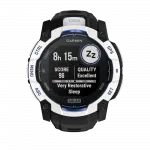 Смарт-годинник Garmin Instinct 3 50 мм, Solar Whitestone білий з Black/Bolt Blue чорним/синім силіконовим ремінцем