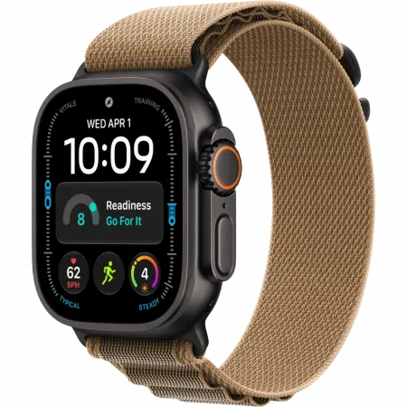 Apple Watch Ultra 4 GPS + LTE 49mm Black Titanium Case with Desert Alpine Loop - Medium (MJCT4+MKF44)