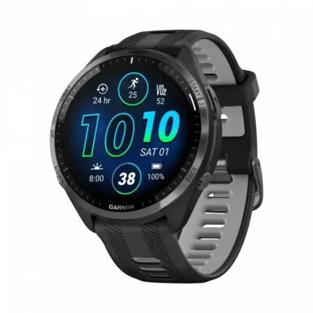 Смарт-годинник Garmin Forerunner 965 Carbon Grey DLC Titanium Bezel з чорним корпусом та Black/Powder Grey силіконовим ремінцем