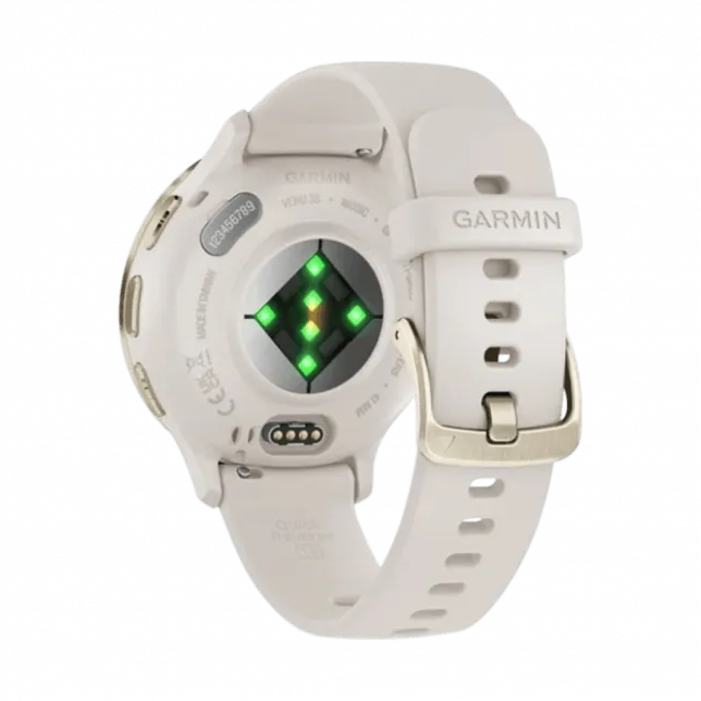 Смарт-годинник Garmin Venu 3S Soft Gold Stainless Steel Bezel з Ivory білим корпусом та силіконовим ремінцем