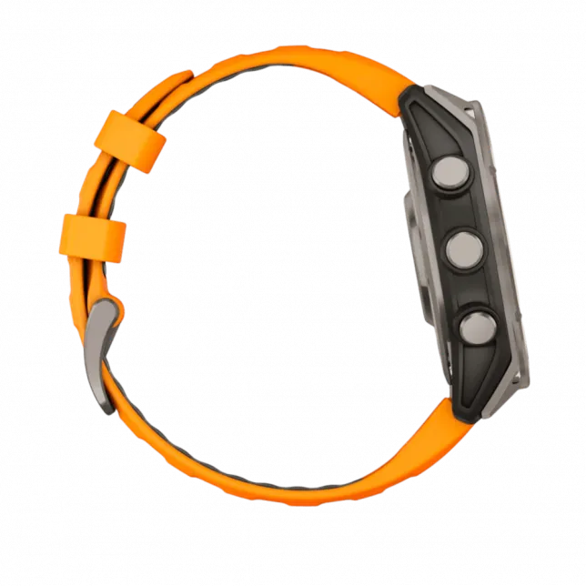 Смарт-годинник Garmin Fenix 8 47мм, AMOLED Sapphire, Titanium з Spark Orange/Graphite помаранчевим силіконовим ремінцем
