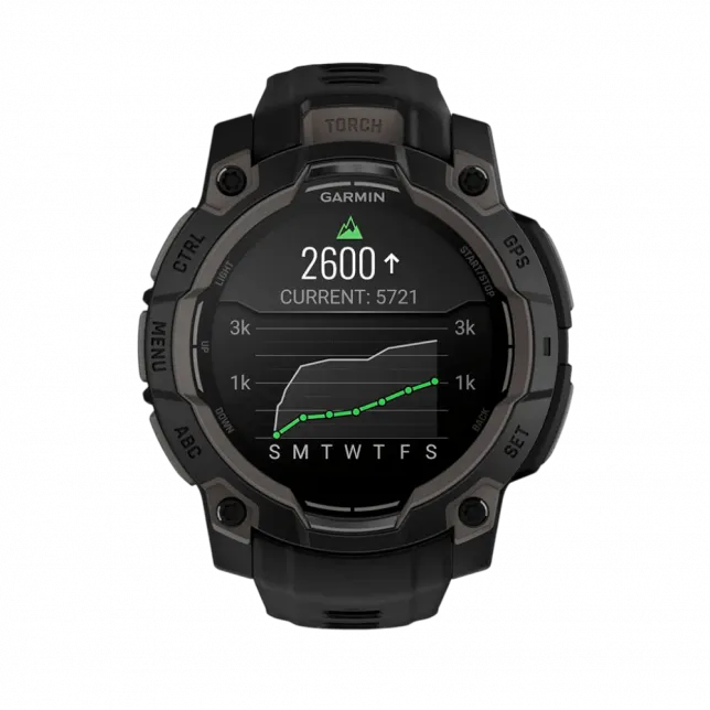 Смарт-годинник Garmin Instinct 3 45 мм, AMOLED Black чорний з Black чорним силіконовим ремінцем