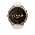 Смарт-годинник Garmin Fenix 9 Pro 43мм, Autumn Gold Titanium з Cream/French Grey бежевим силіконовим ремінцем
