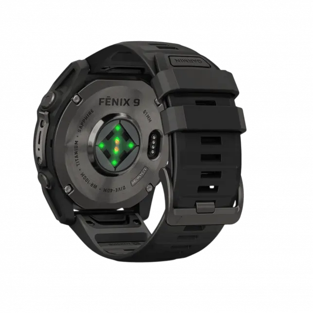 Смарт-годинник Garmin Fenix 9  51мм, Carbon Grey DLC Titanium з Black чорним силіконовим ремінцем