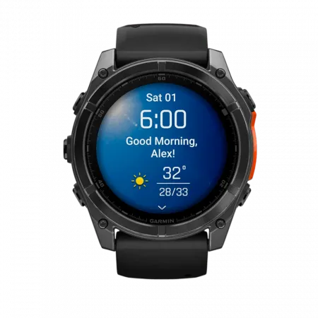 Смарт-годинник Garmin Fenix 8 51мм, AMOLED Slate Gray з Black чорним силіконовим ремінцем