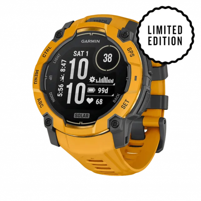 Смарт-годинник Garmin Instinct 3 50 мм, Solar Sunburst помаранчевий з Sunburst/Grey помаранчевим/сірим силіконовим ремінцем