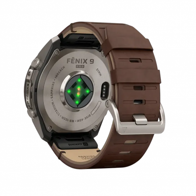 Смарт-годинник Garmin Fenix 9 Pro - inReach, 51мм Titanium з Walnut коричневим шкіряним ремінцем