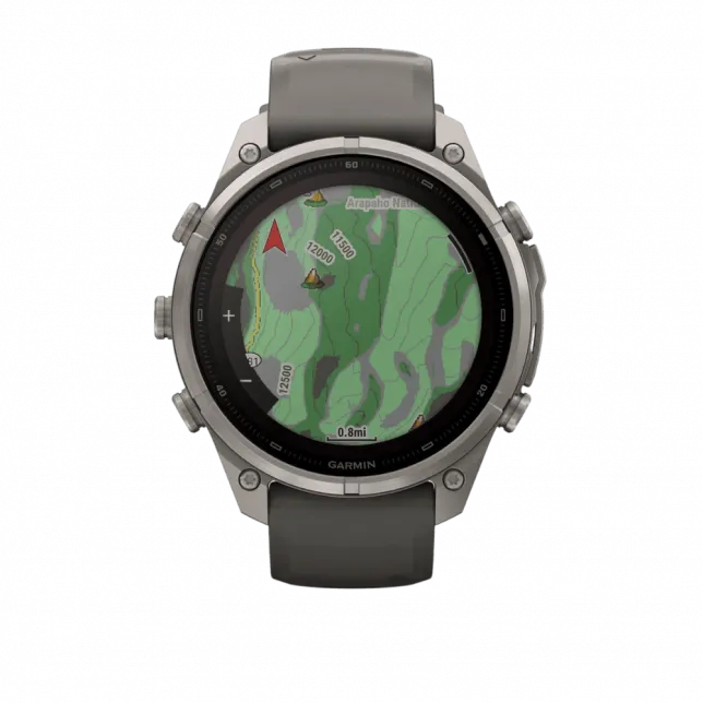 Смарт-годинник Garmin Fenix 9 Pro - inReach, Solar, 47мм Titanium з Pebble Grey темно-сірим силіконовим ремінцем