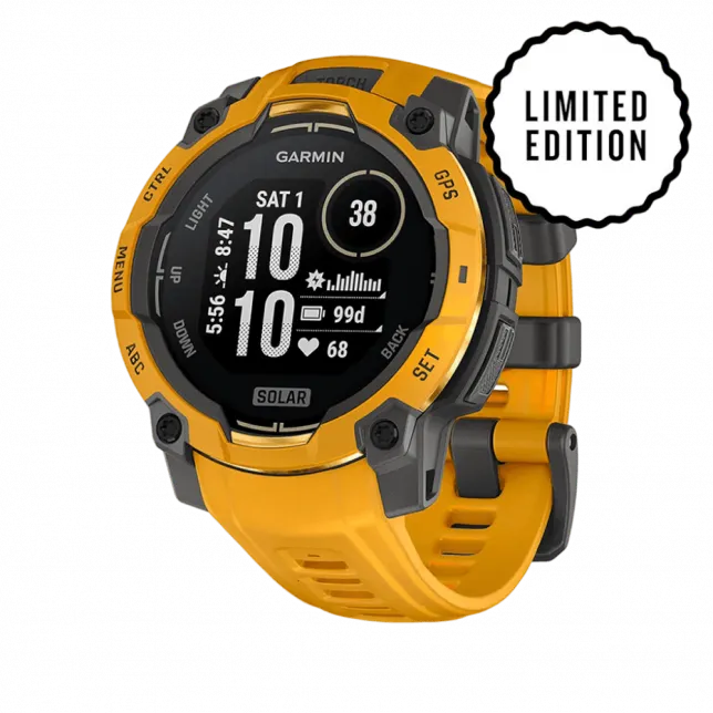 Смарт-годинник Garmin Instinct 3 45 мм, Solar Sunburst помаранчевий з Sunburst/Grey помаранчевим/сірим силіконовим ремінцем