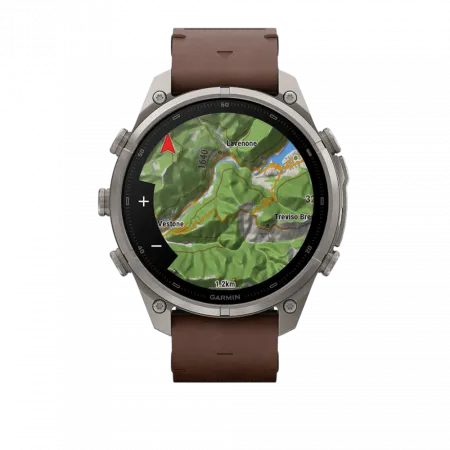 Смарт-годинник Garmin Fenix 9 Pro - inReach, 47мм Titanium з Walnut коричневим шкіряним ремінцем