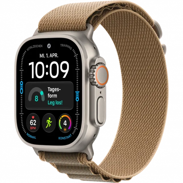 Apple Watch Ultra 4 GPS + LTE, 49mm Natural Titanium Case with Desert Alpine Loop - Large (MJAG4)