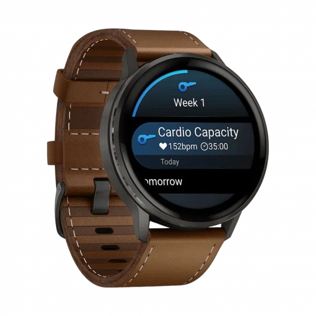 Смарт-годинник Garmin Venu 4 45 мм Slate з Black чорним силіконовим та Brown коричневим шкіряним ремінцями