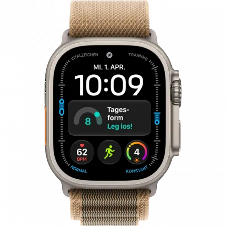 Apple Watch Ultra 4 GPS + LTE, 49mm Natural Titanium Case with Desert Alpine Loop - Small (MJAE4)