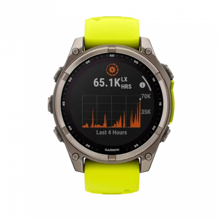 Смарт-годинник Garmin Fenix 8 47мм, Solar Sapphire, Titanium з Amp Yellow/Graphite жовтим силіконовим ремінцем