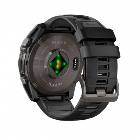 Смарт-годинник Garmin Fenix 8 51мм, AMOLED Sapphire, Carbon Grey DLC Titanium з Black/Pebble Grey чорним силіконовим ремінцем