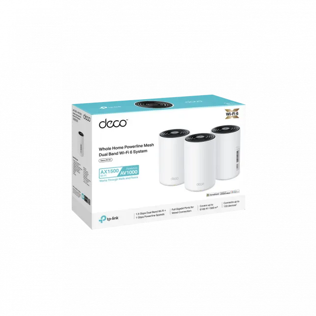 Система WiFi-Mesh TP-LINK Deco PX10 AX1500, 3xGE LAN/WAN, 3 мод, Powerline AV1000
