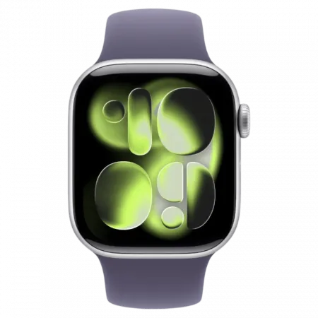 Apple Watch Series 11 GPS + LTE, 46mm Silver Aluminum Case with Purple Fog Sport Band - M/L