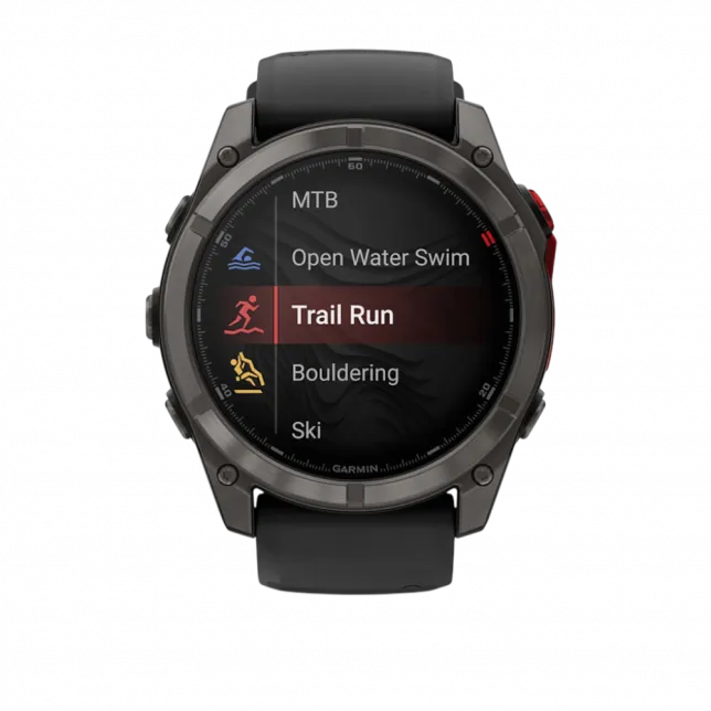 Смарт-годинник Garmin Fenix 8 51мм, MicroLED Sapphire, Titanium, Carbon Gray DLC з Black/Pebble Grey чорним/сірим силіконовим ремінцем