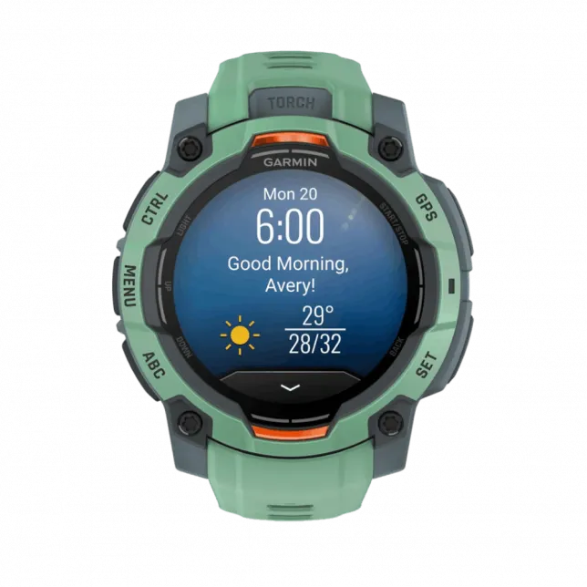 Смарт-годинник Garmin Instinct 3 45 мм, AMOLED Neotropic зелений з Neotropic зеленим силіконовим ремінцем