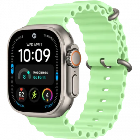 Apple Watch Ultra 4 GPS + LTE 49mm Natural Titanium Case with Neon Green Ocean Band (MJCR4+MGCF4)