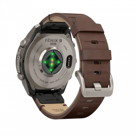 Смарт-годинник Garmin Fenix 9 Pro - inReach, 47мм Titanium з Walnut коричневим шкіряним ремінцем