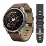 Смарт-годинник Garmin Fenix 9 Pro - inReach, 47мм Titanium з Walnut коричневим шкіряним ремінцем