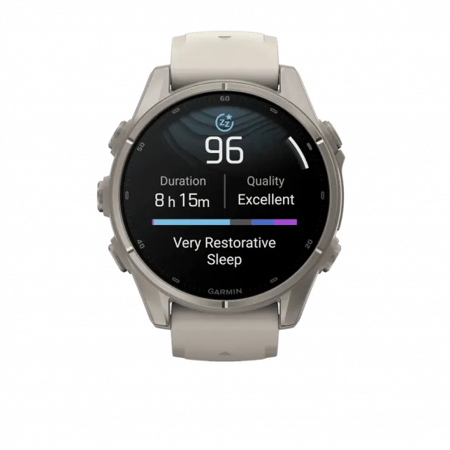 Смарт-годинник Garmin Fenix 9 43мм, Titanium з Fog Gray сірим силіконовим ремінцем