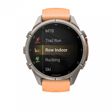 Смарт-годинник Garmin Fenix 9 Pro - inReach, 43мм Titanium з Shell Pink/Autumn Orange рожевим/помаранчевим силіконовим ремінцем