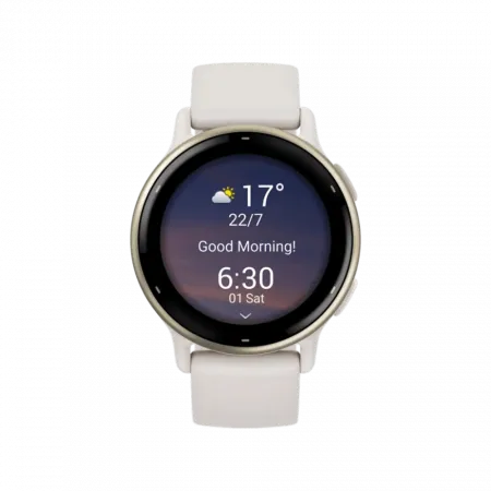 Смарт-годинник Garmin Vivoactive 5 Cream Gold Aluminum Bezel з корпусом кольору слонова кістка Ivory та силіконовим ремінцем