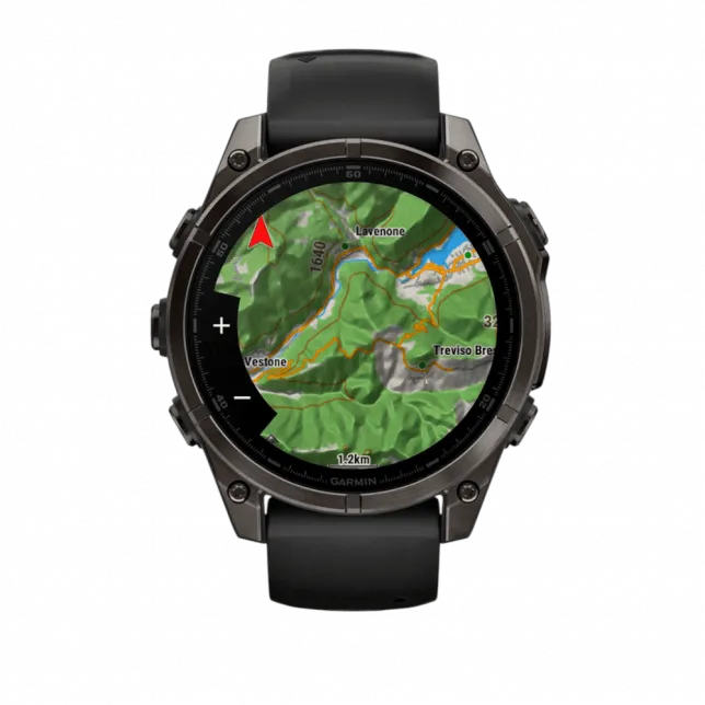 Смарт-годинник Garmin Fenix 8 47мм, AMOLED Sapphire, Carbon Grey DLC Titanium з Black/Pebble Grey чорним силіконовим ремінцем