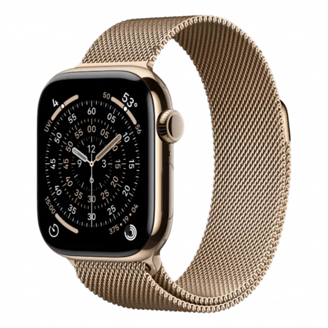 Apple Watch Series 11 GPS, 46mm Gold Titanium Case with Gold Milanese Loop (M/L)