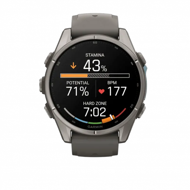 Смарт-годинник Garmin Fenix 9 43мм, Titanium з Pebble Gray темно-сірим силіконовим ремінцем