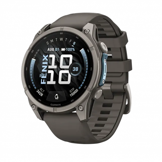 Смарт-годинник Garmin Fenix 9 47мм, Titanium з Pebble Gray темно-сірим силіконовим ремінцем