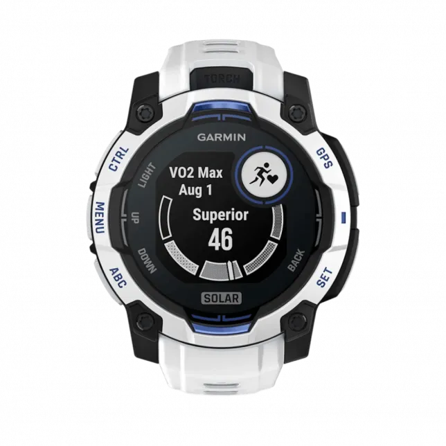 Смарт-годинник Garmin Instinct 3 45 мм, Solar Whitestone білий з Whitestone/Bolt Blue білим/синім силіконовим ремінцем