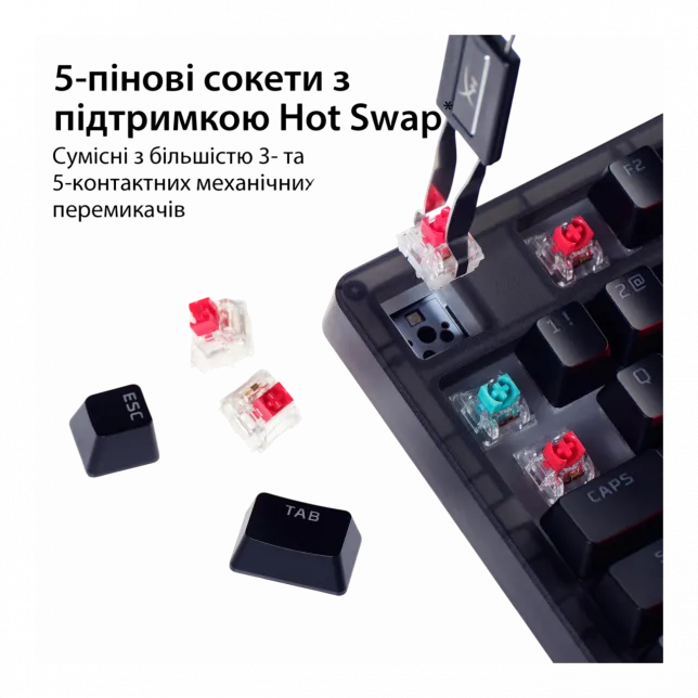 Клавіатура механічна HyperX Alloy Origins 2 65key, Red, USB-A, Hot-Swap, EN/UA, RGB, чорний