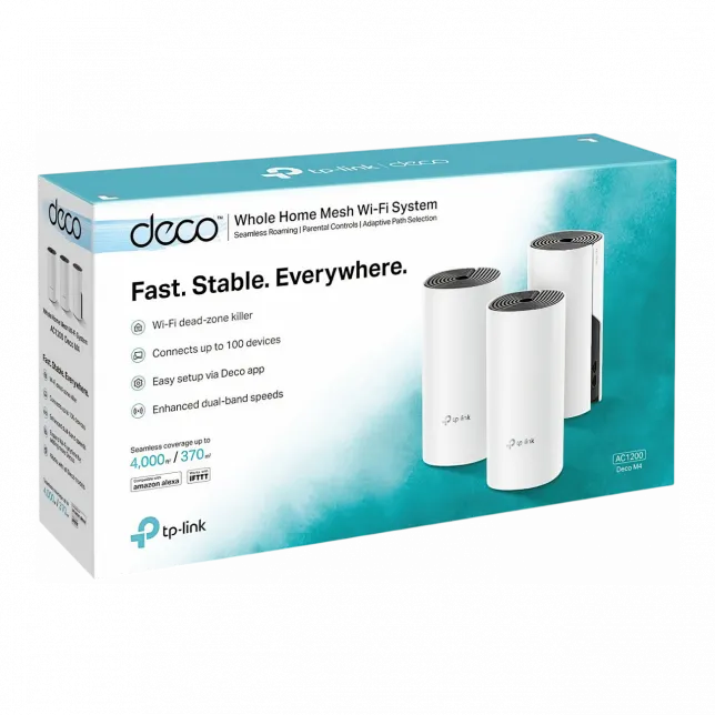 Система WiFi-Mesh TP-LINK Deco E4 AC1200, 2xFE LAN/WAN, 3мод