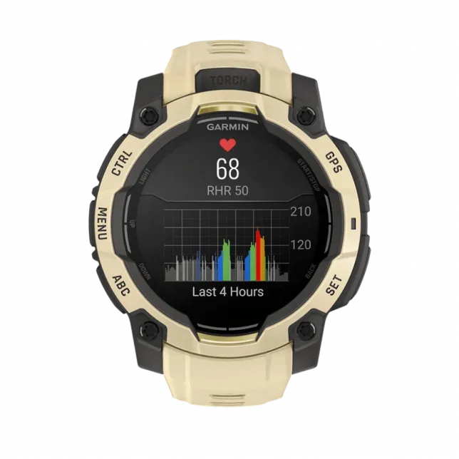 Смарт-годинник Garmin Instinct 3 45 мм, AMOLED Citrine бежевий з Citrine бежевим силіконовим ремінцем