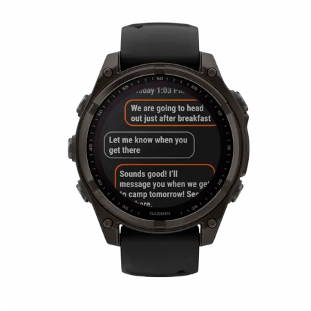 Смарт-годинник Garmin Fenix 8 47мм, Solar Sapphire, Carbon Grey DLC Titanium з Black/Pebble Grey чорним силіконовим ремінцем