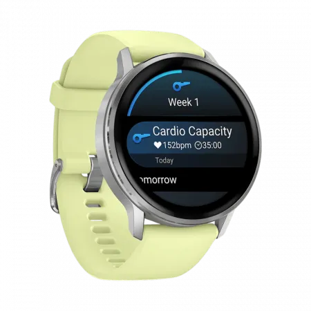 Смарт-годинник Garmin Venu 4 45 мм Silver з Citron світло-жовтим силіконовим ремінцем