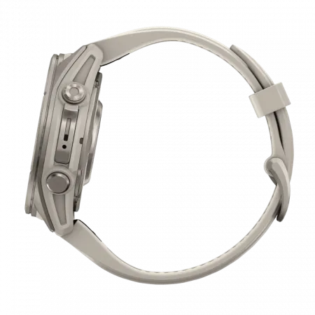 Смарт-годинник Garmin Fenix 9 43мм, Titanium з Fog Gray сірим силіконовим ремінцем