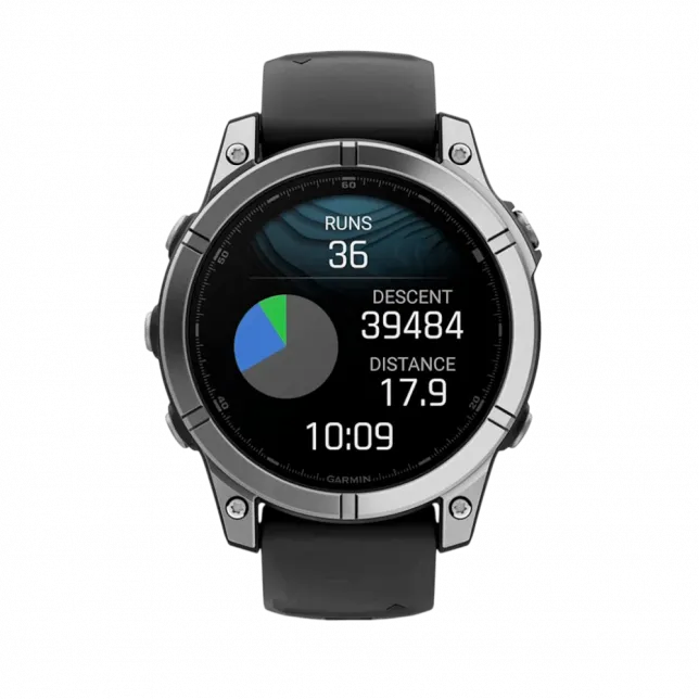 Смарт-годинник Garmin Fenix E 47мм, AMOLED Stainless Steel з чорним силіконовим ремінцем